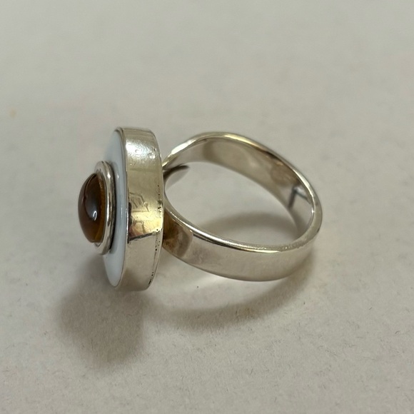 Laura Tosato 925 Sterling Silver Mother of Pearl & Amber Pendant & Ring Set - Picture 8 of 16